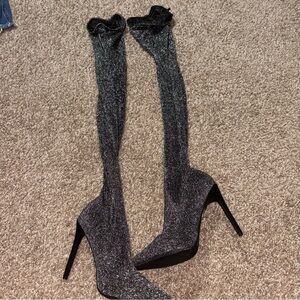 Elegant Black Glitter Over-the-Knee Boots - WORN ONCE - SIZE 6 1/2